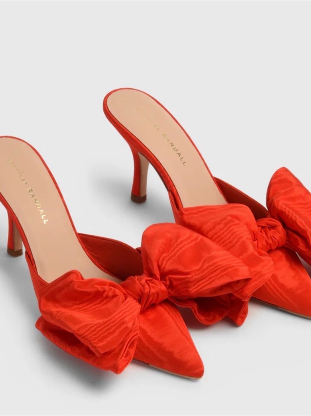 Loeffler Randall Red Satin Pointed-Toe Bow Mules